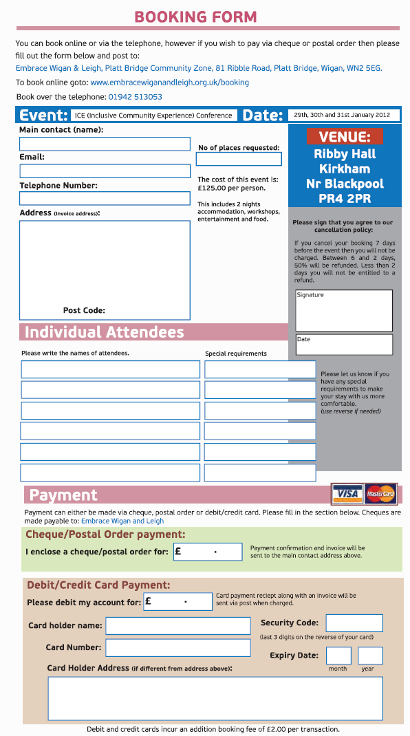 Booking form for Inclusive Community Experience